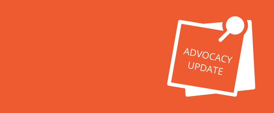 Advocacy Update within a box with a search tool icon