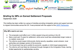 Headline surrounded by logos of asylum charities reads "briefing for MPs on earned settlement proposals"